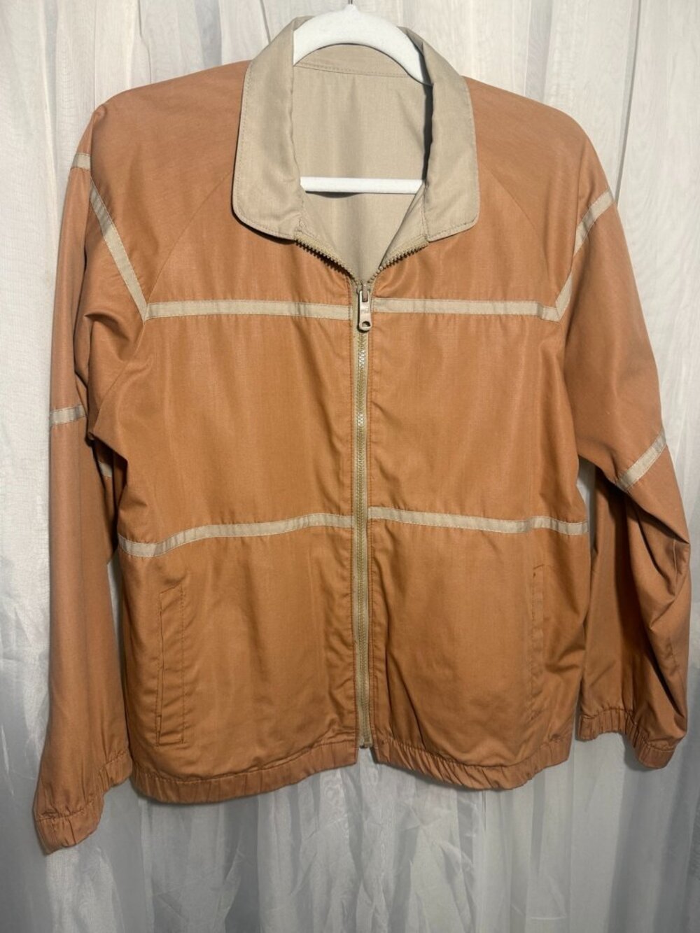 Vintage Style Peach Tan Colorblock Windbreaker Track Jacket